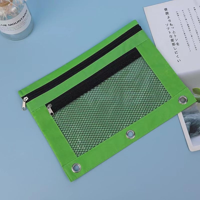 ASBEFORE Pencil Pouch for 3 Ring Binder - 3 Hole Zipper Pen Case Bag Holder Bulk Accessories Clear Window Aesthetic Organizer Pockets (Green, 1) - Image 3